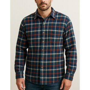 LL Bean Plaid Flannel Shirt MED Colorful Blue Green Casual 100% Organic Cotton